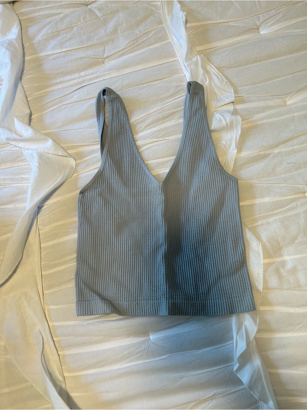 Ribbed V-Neck Tank Top in Light Blue